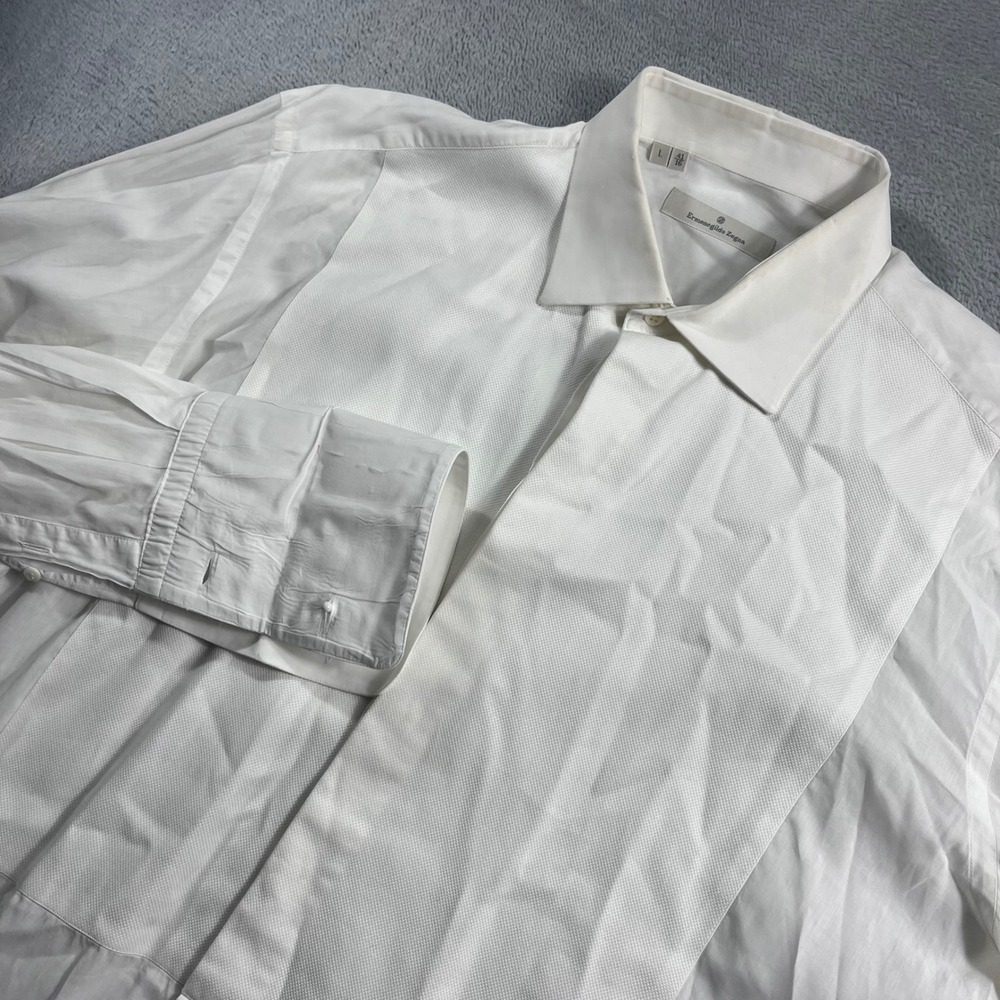 Ermenegildo Zegna Mens White Cotton Bib Front Tuxedo Shirt French Cuff L 41 16